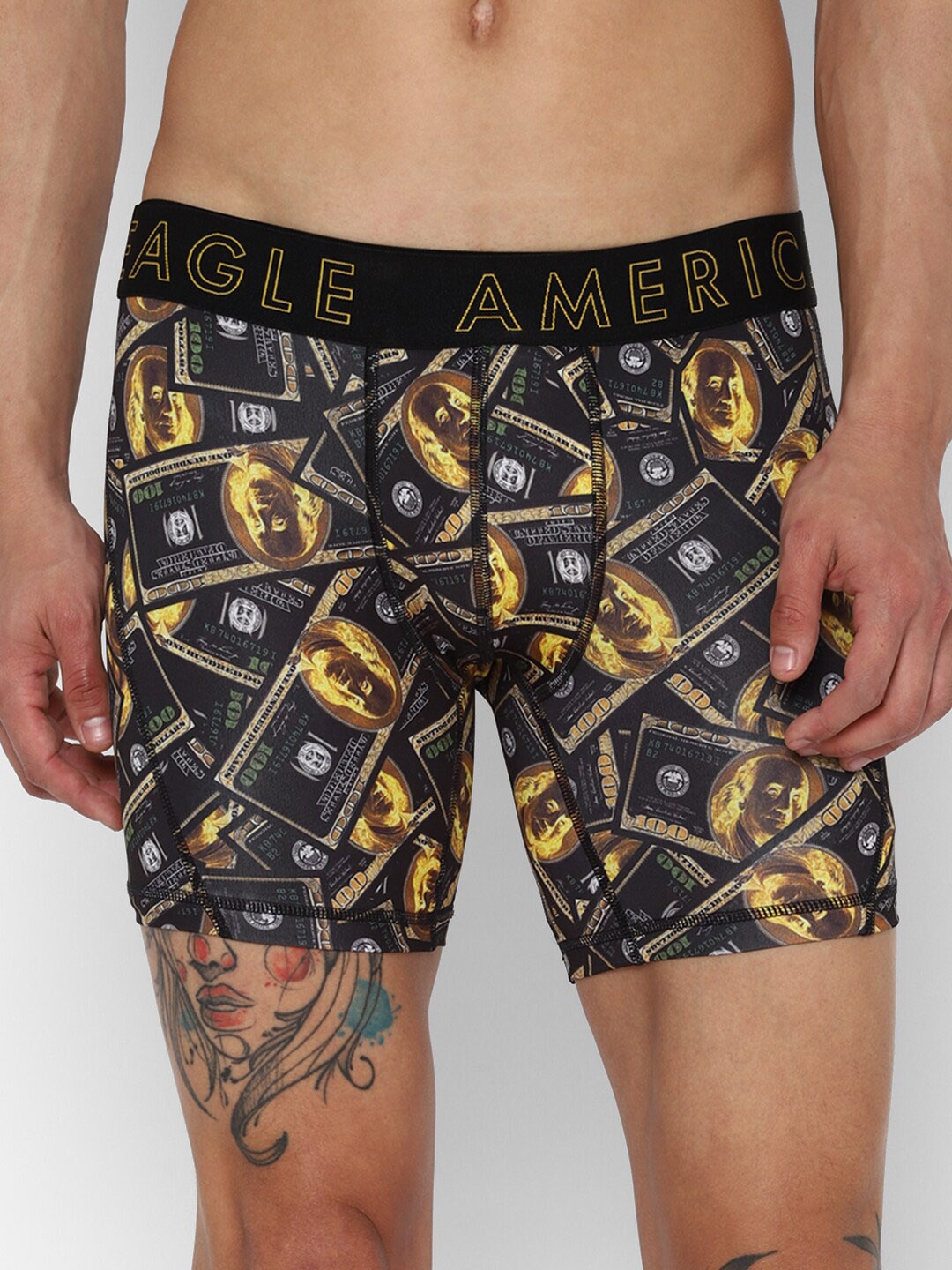 

AMERICAN EAGLE OUTFITTERS Men Printed Anti Microbial Boxer Style Briefs, Black