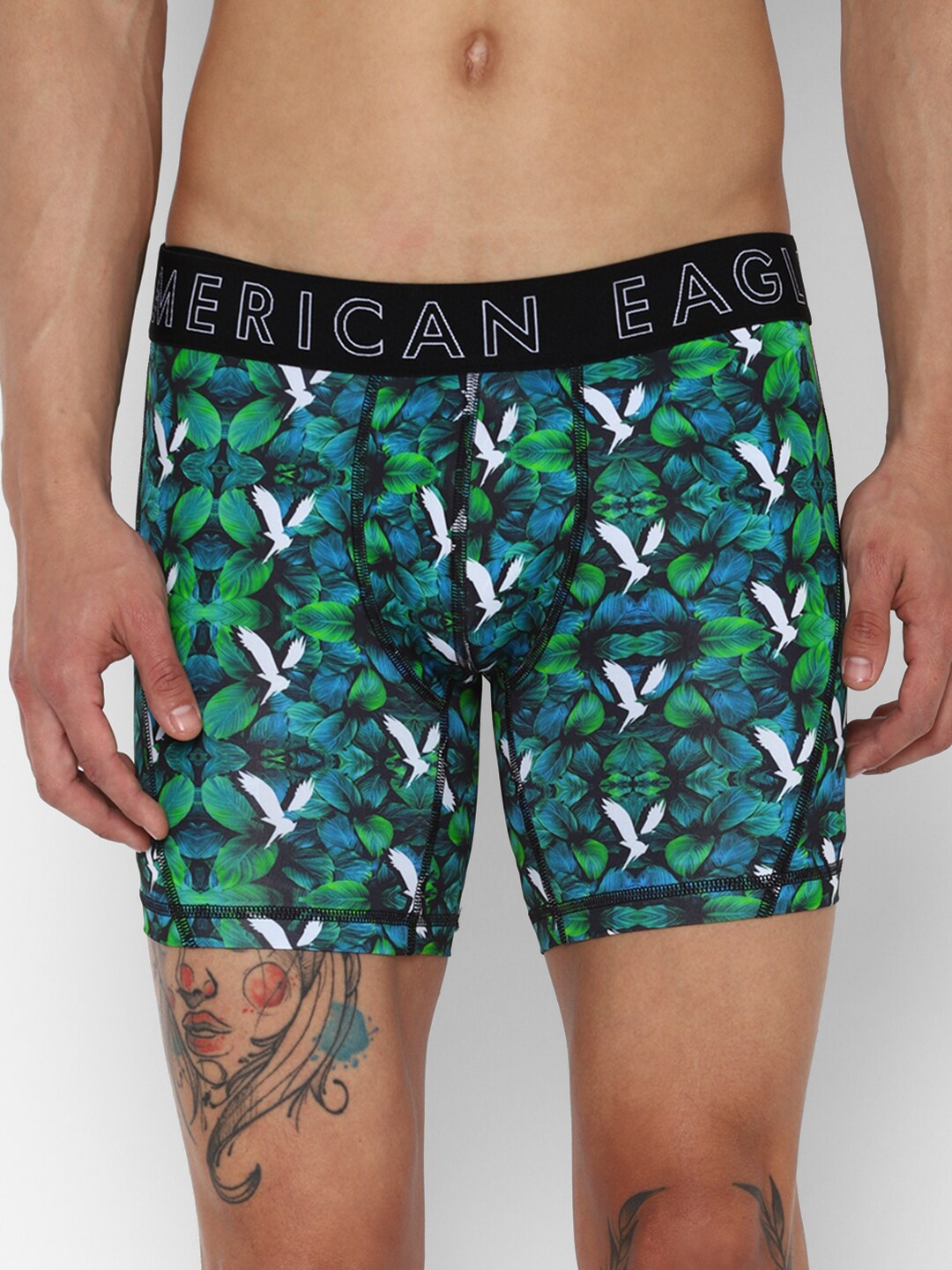

AMERICAN EAGLE OUTFITTERS Men Printed Anti Microbial Boxer Style Briefs, Green