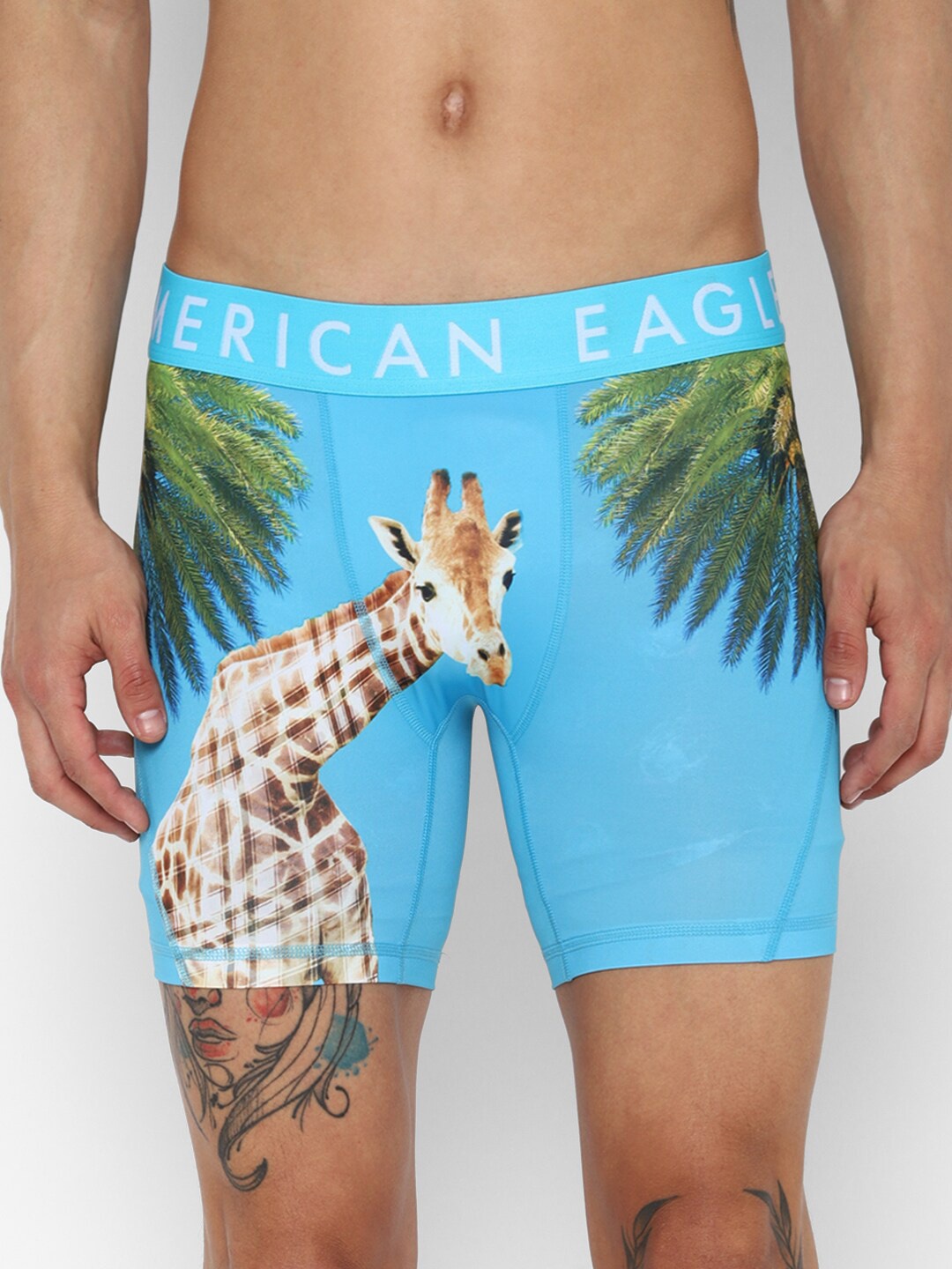 

AMERICAN EAGLE OUTFITTERS Men Printed Anti-Microbial Short Trunk, Blue