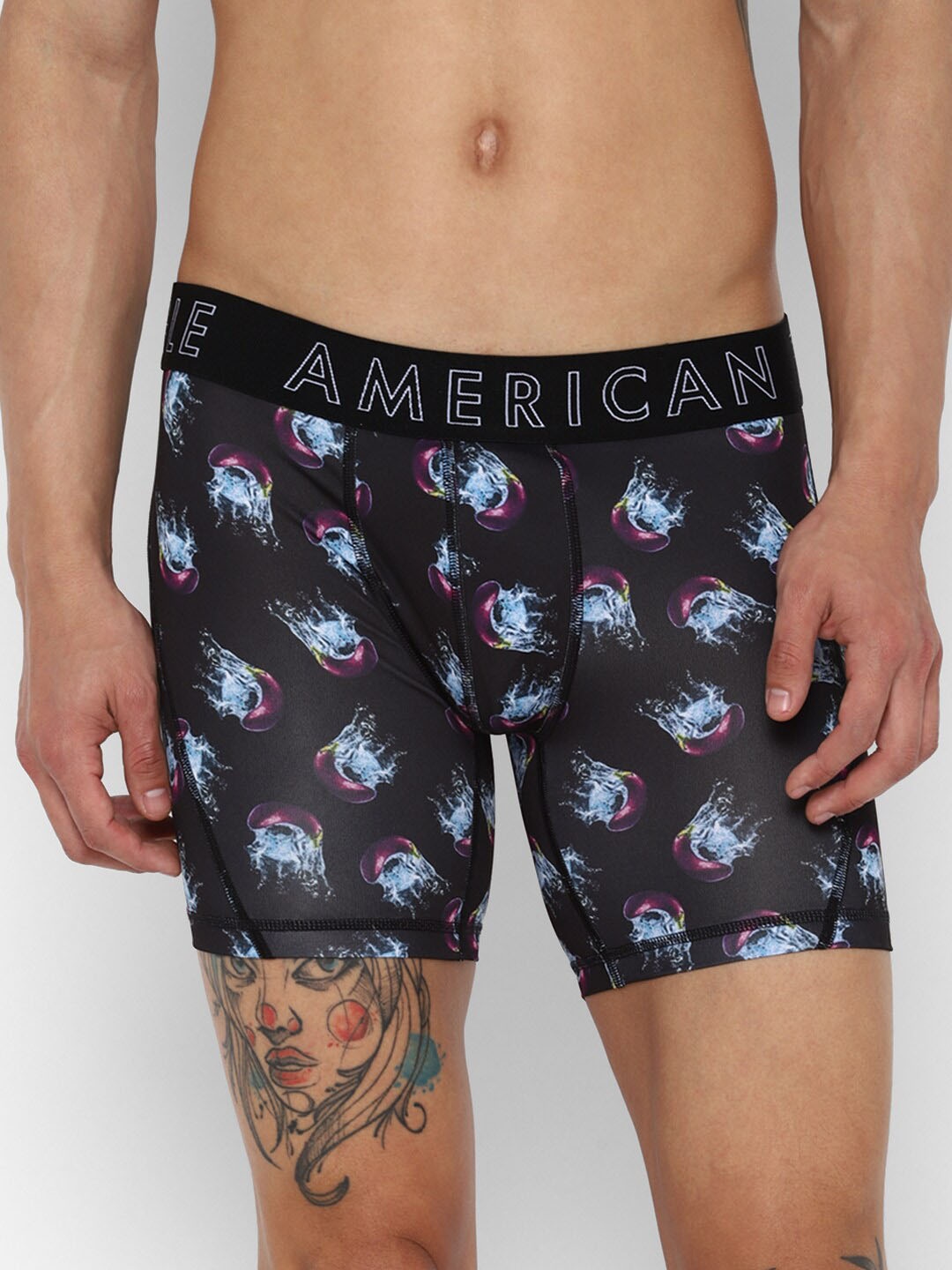 

AMERICAN EAGLE OUTFITTERS Men Printed Anti Microbial Boxer Style Briefs, Black