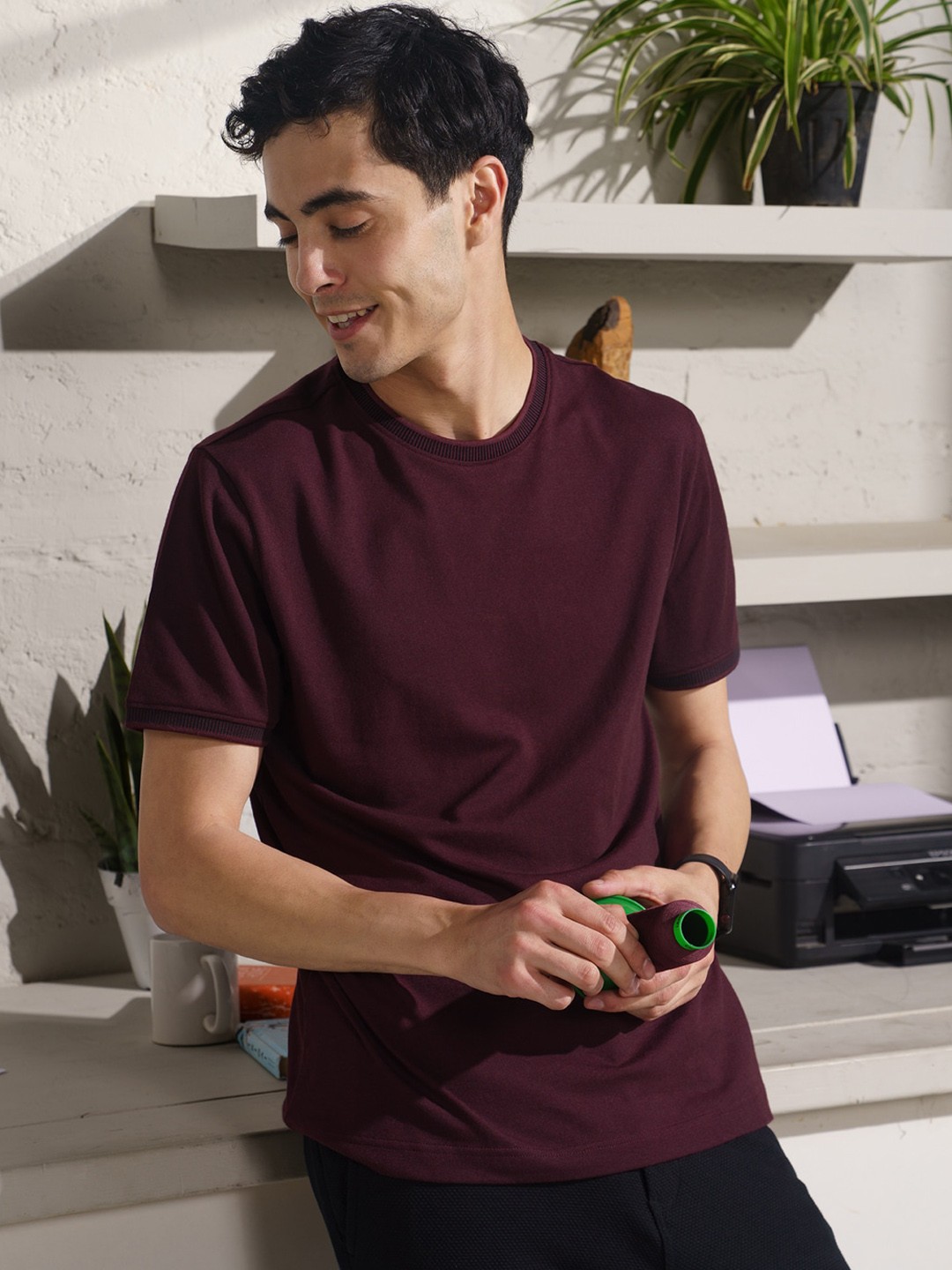 

DAMENSCH Pique Tonal Ribbed T-Shirt, Maroon