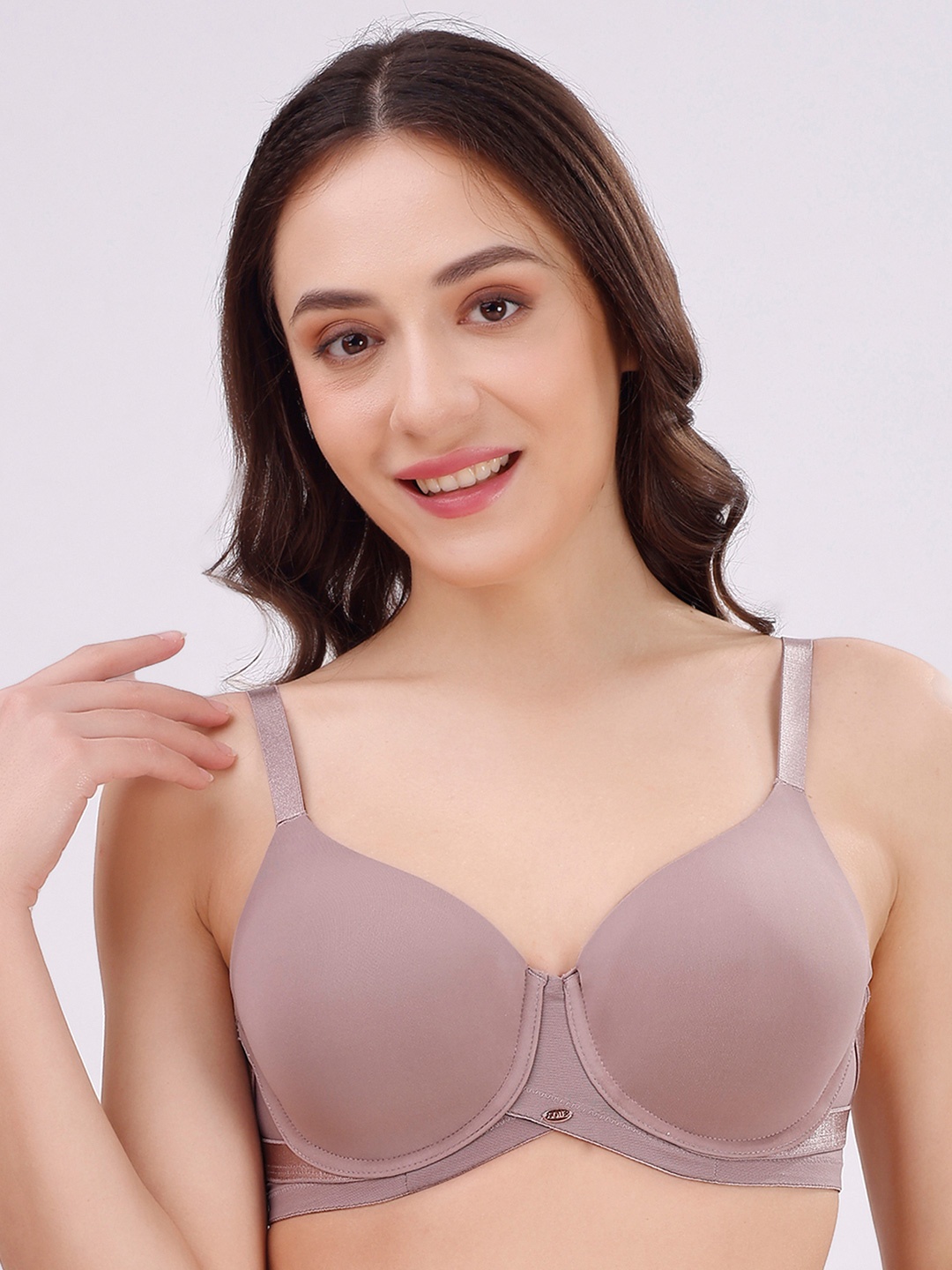 

Soie Full Coverage Padded Wired T-shirt Bra with Mesh Detailing, Grey