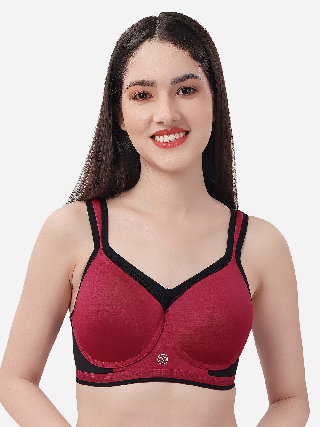 

SOIE Full Coverage High Impact Padded Non Wired Sports Bra, Maroon