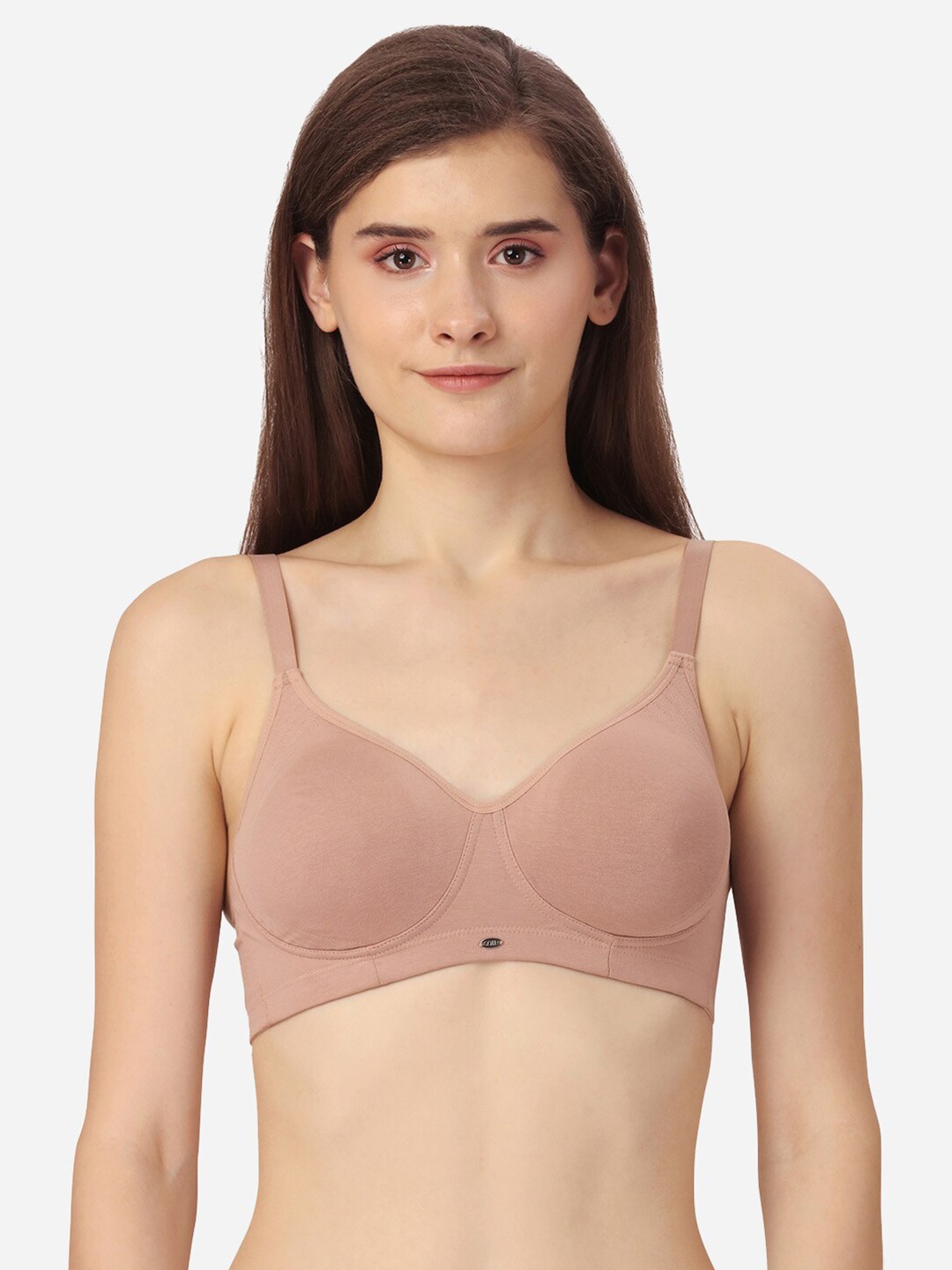 

Soie Women Non Padded Non Wired Full Coverage Cotton Spandex Encircled T-shirt Bra, Beige