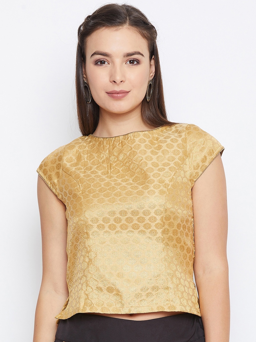 

studio rasa Woven Design Brocade Princess Cut Koti Top, Gold