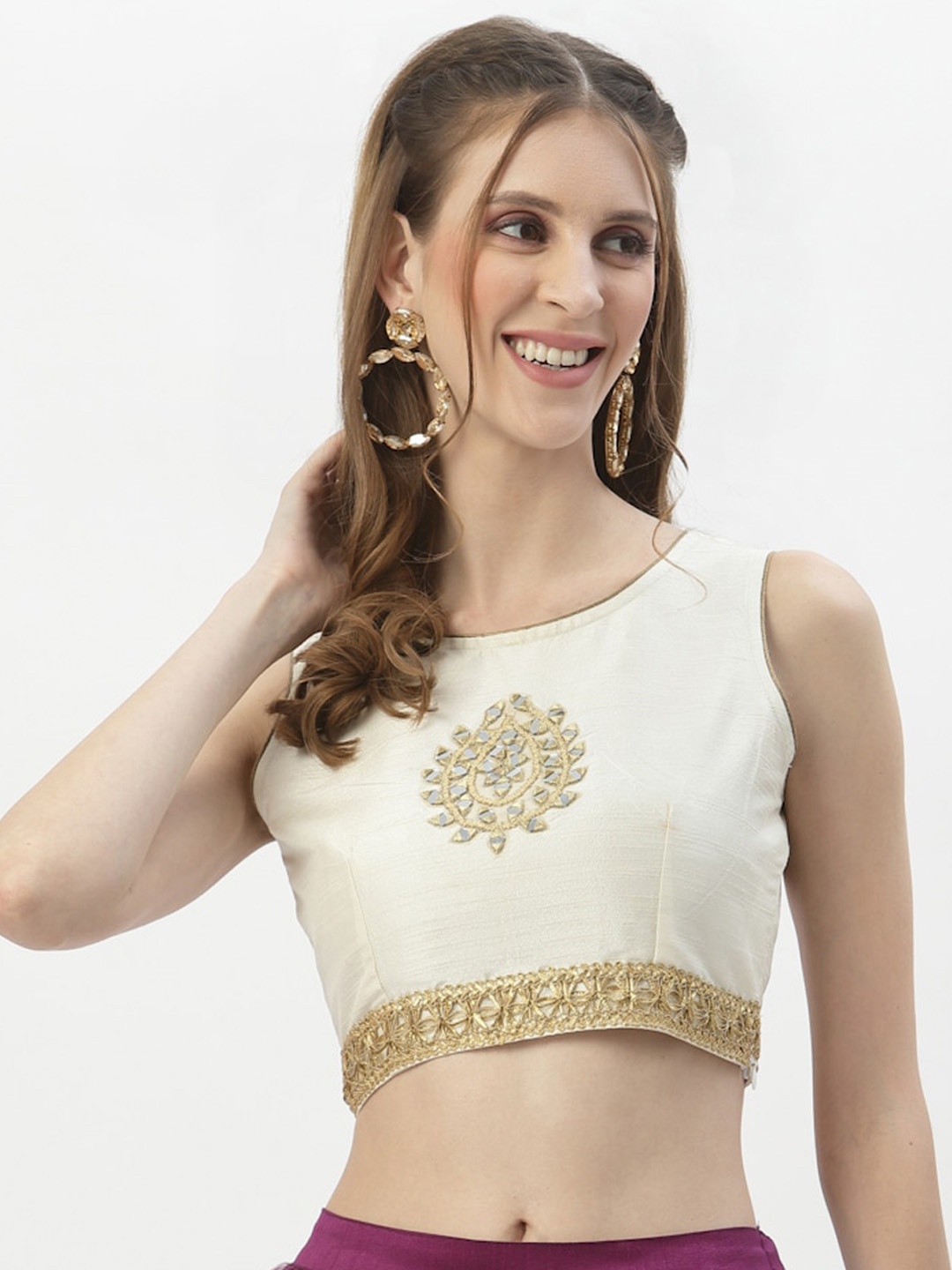 

studio rasa Dupion Mirror-Work Embroidered Blouse, White