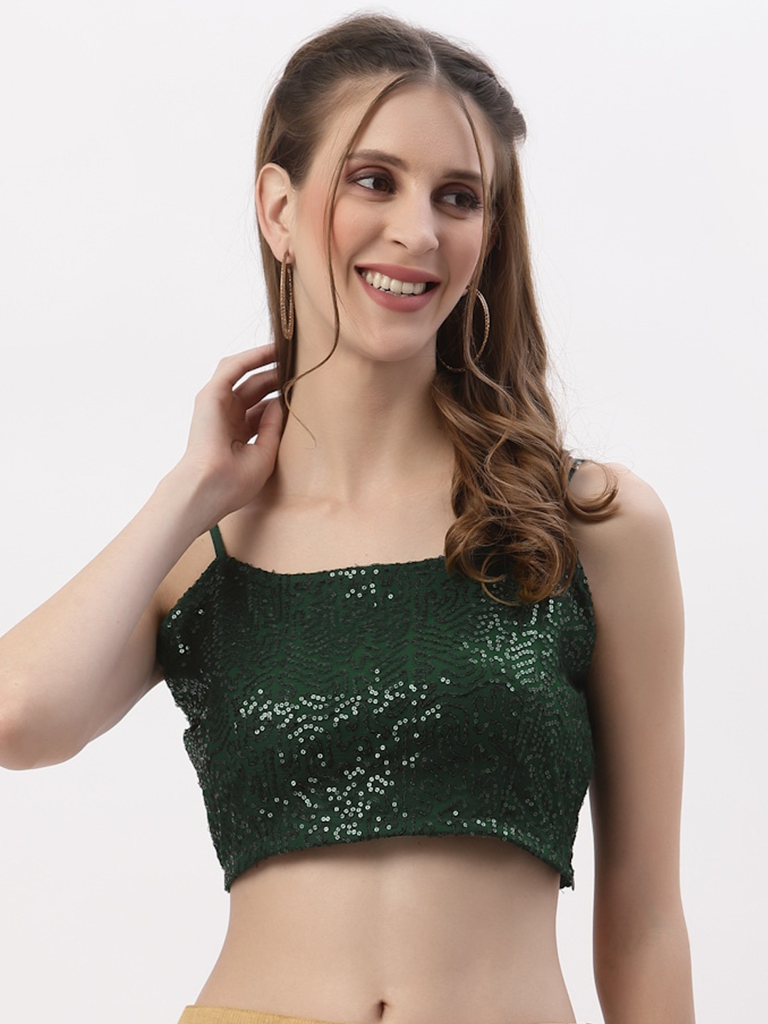 

studio rasa Sequin Embroidered Crop Top, Green