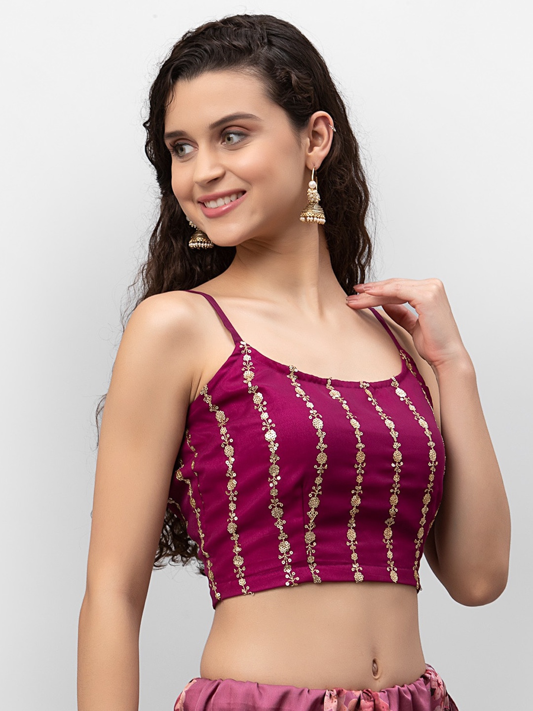 

studio rasa Georgette Sequin Embroidered Blouse, Purple