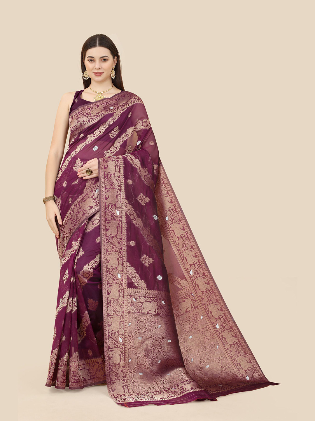 

VAIRAGEE Ethinic Woven Design Zari Organza Banarasi Saree, Purple