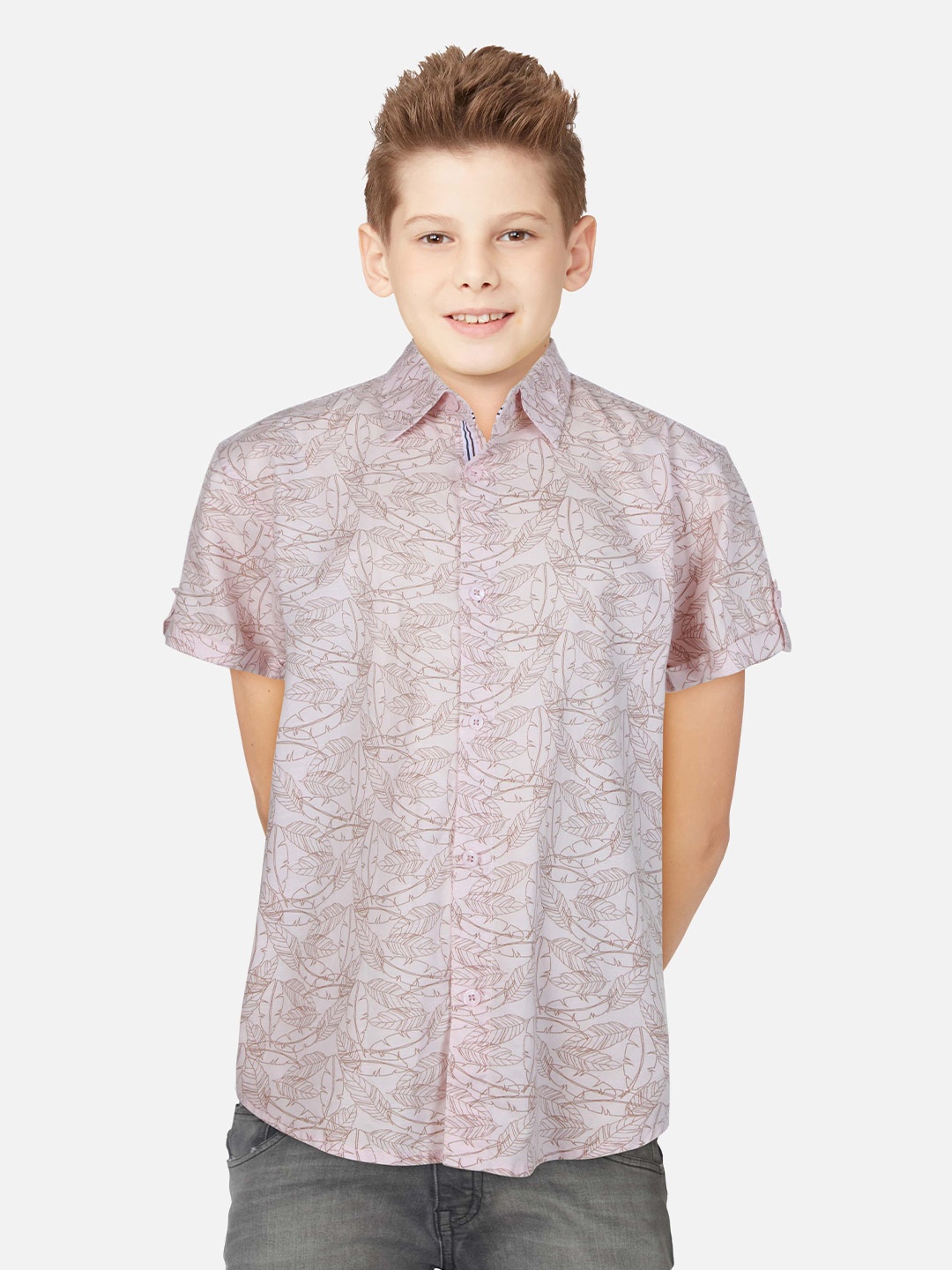 

Gini and Jony Boys Floral Printed Cotton Casual Shirt, Pink