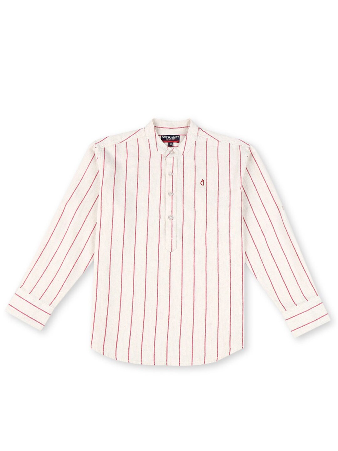 

Gini and Jony Boys Striped Mandarin Collar Long Sleeves Casual Cotton Shirt, White