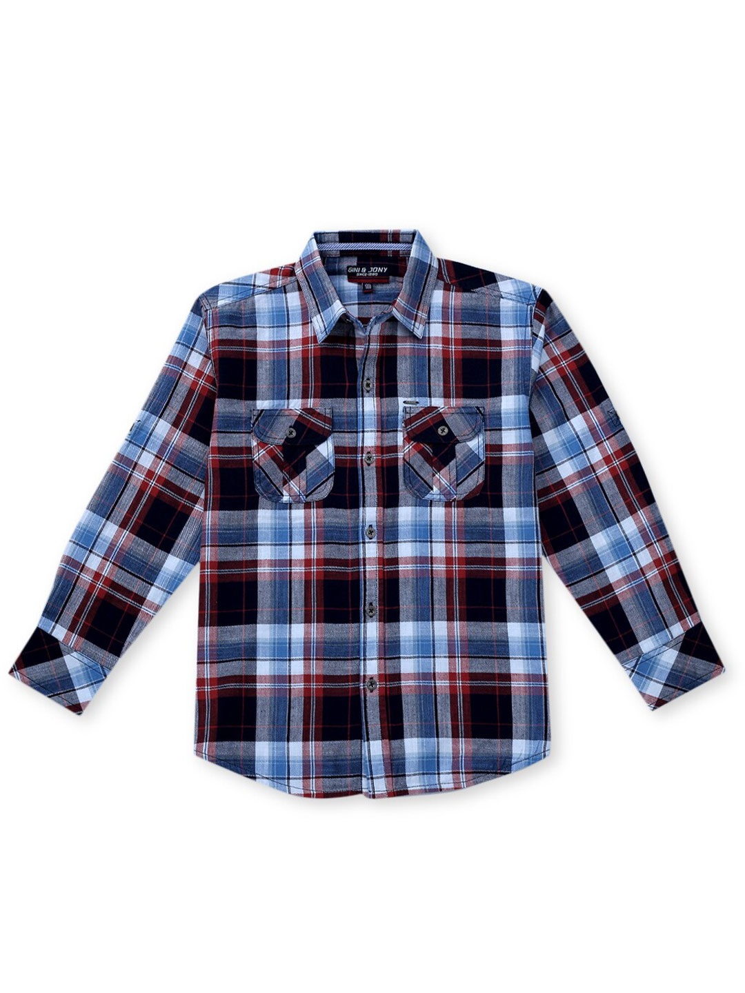 

Gini and Jony Boys Tartan Checked Spread Collar Long Sleeves Cotton Casual Shirt, Navy blue