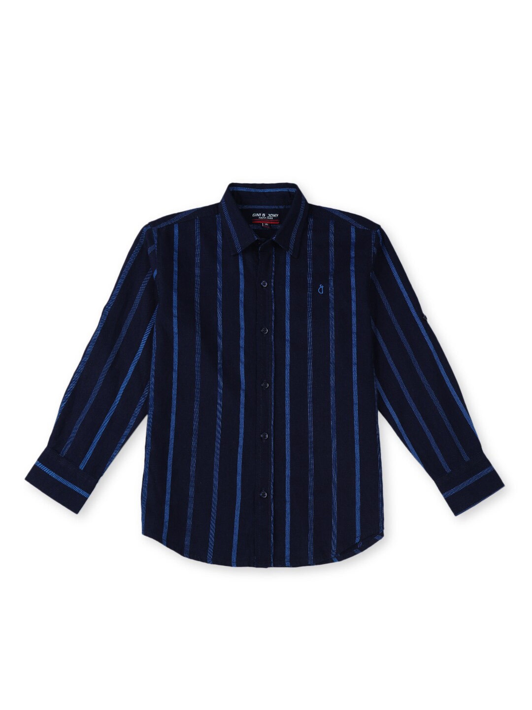 

Gini and Jony Boys Vertical Striped Spread Collar Roll-Up Sleeves Cotton Casual Shirt, Navy blue