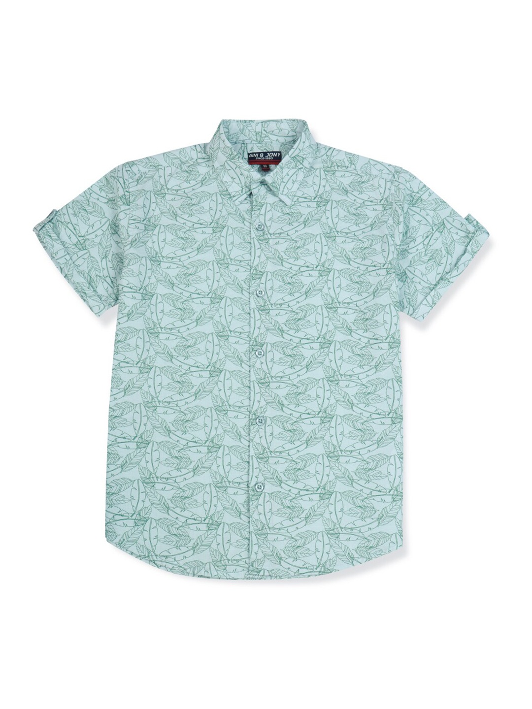 

Gini and Jony Boys Tropical Printed Spread Collar Cotton Casual Shirt, Green