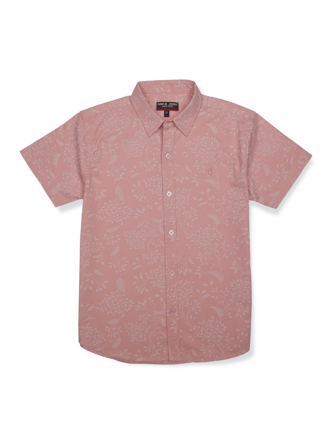 

Gini and Jony Boys Floral Printed Spread Collar Cotton Casual Shirt, Peach