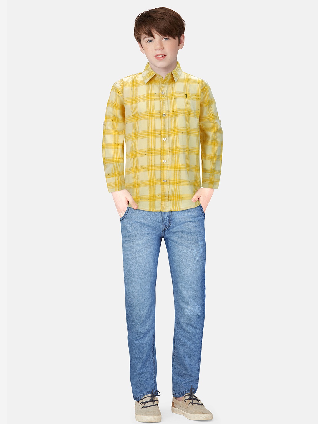 

Gini and Jony Boys Checked Spread Collar Long Sleeves Cotton Casual Shirt, Yellow