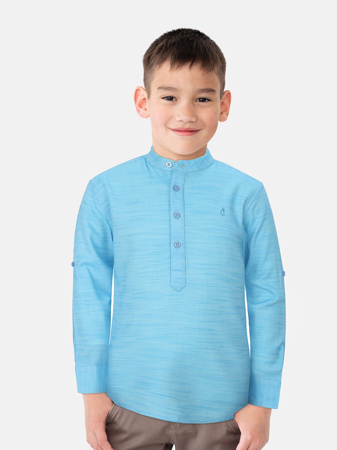 

Gini and Jony Boys mandarin Collar Long Sleeves Cotton Casual Shirt, Blue