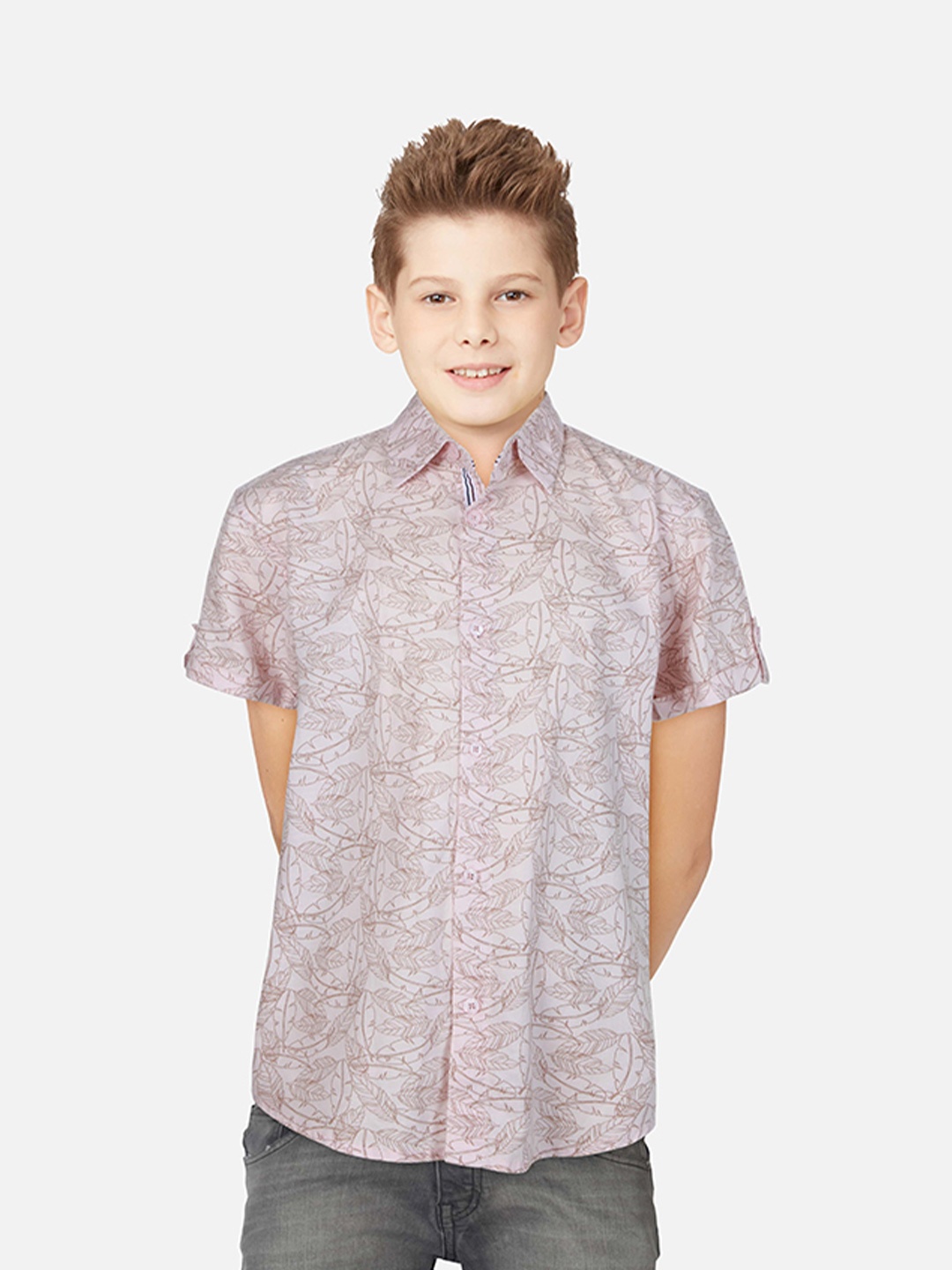 

Gini and Jony Boys Floral Printed Spread Collar Short Sleeves Casual Cotton Shirt, Pink