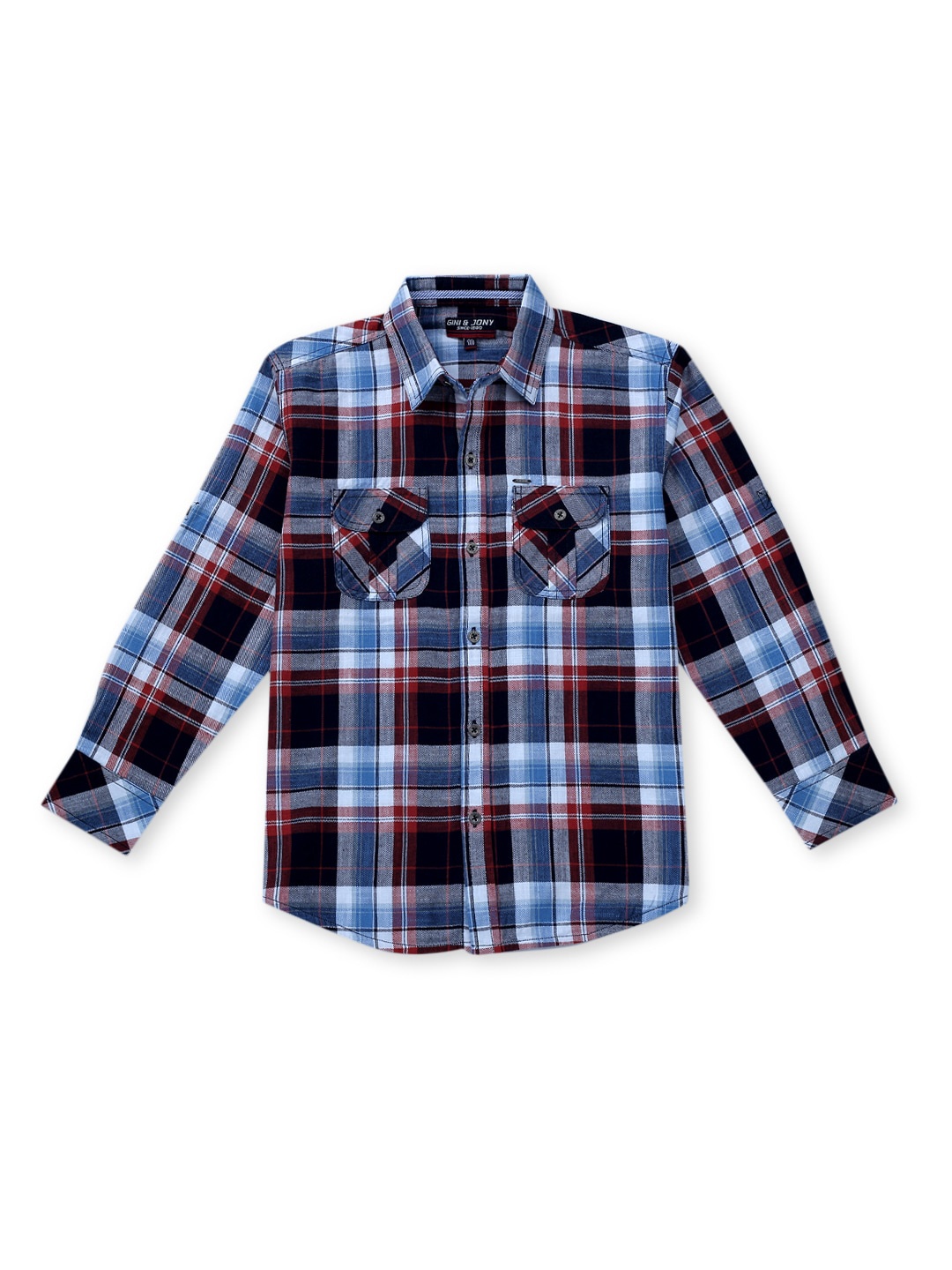 

Gini and Jony Boys Tartan Checks Cotton Casual Shirt, Navy blue