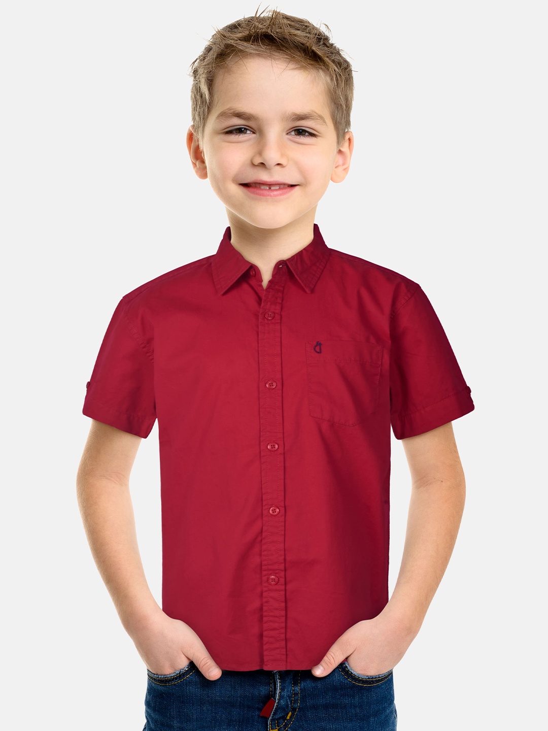 

Gini and Jony Boys Spread Collar Short Sleeves Cotton Casual Shirt, Red