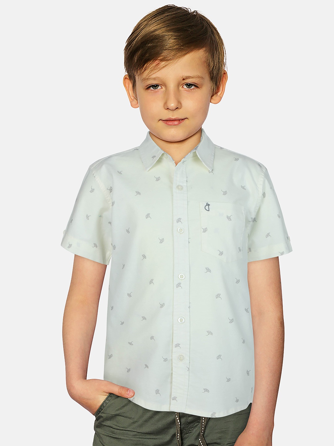 

Gini and Jony Boys Conversational Printed Spread Collar Cotton Casual Shirt, Off white