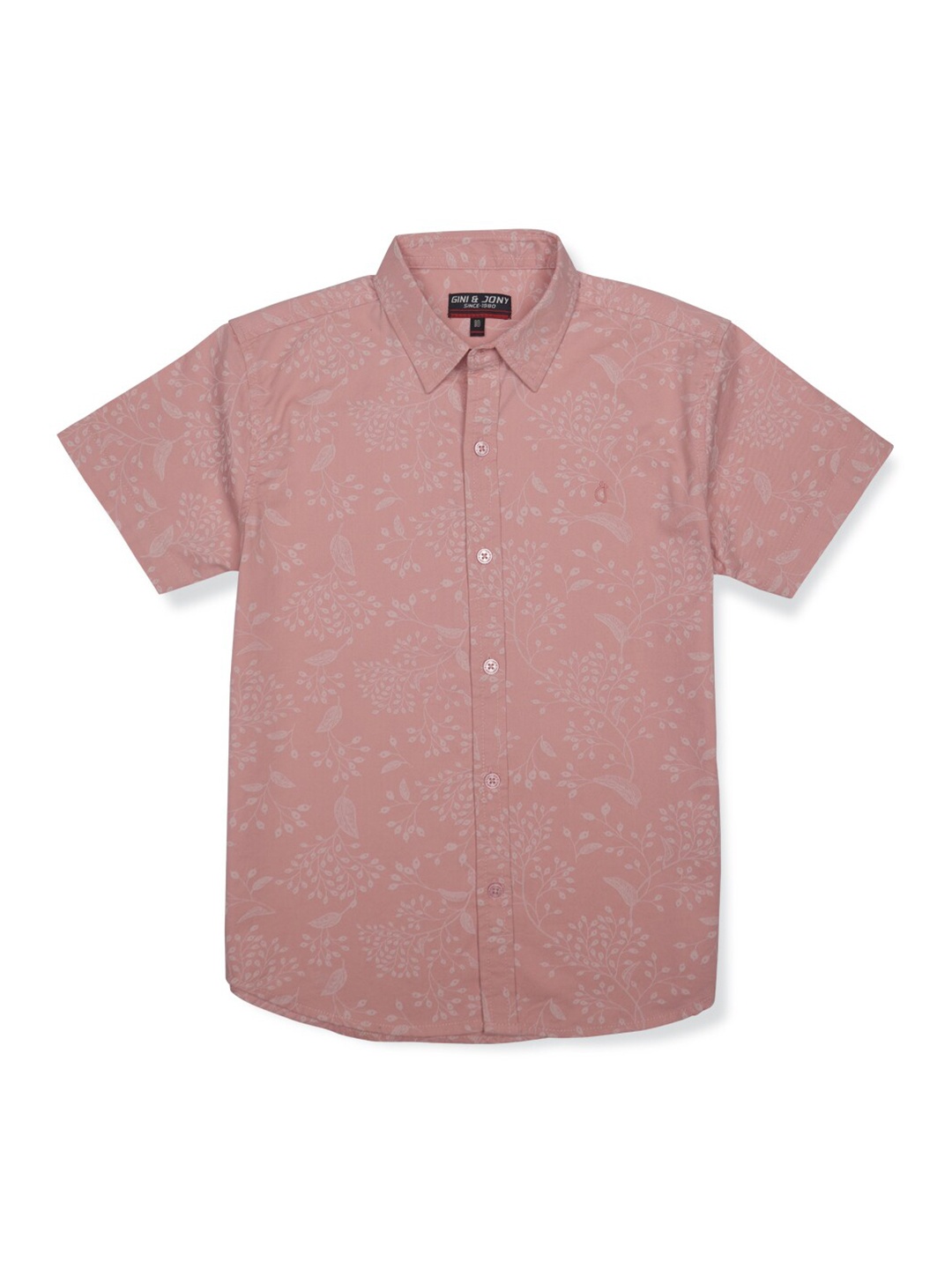 

Gini and Jony Boys Floral Printed Spread Collar Short Sleeves Cotton Casual Shirt, Pink