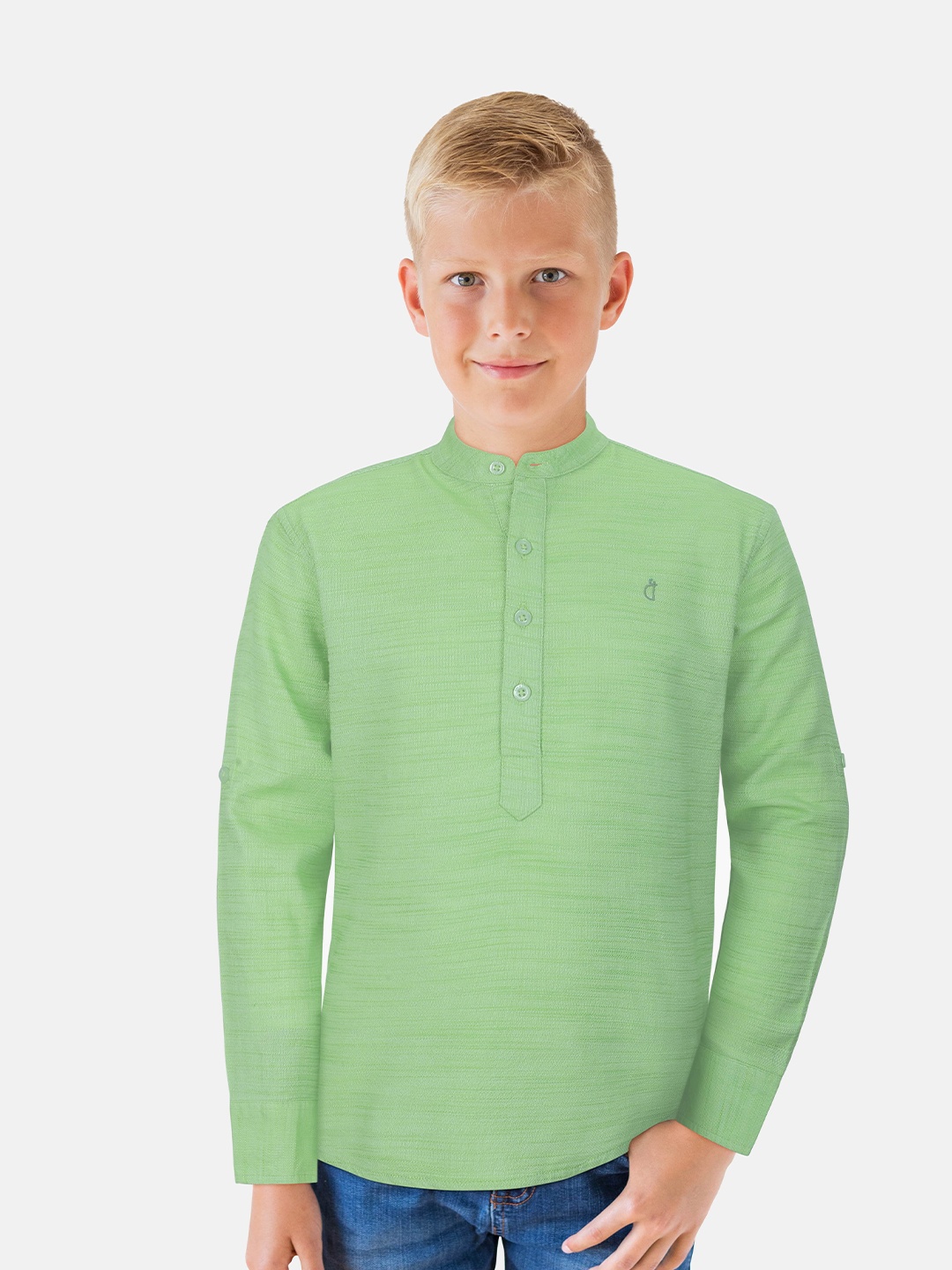 

Gini and Jony Boys Mandarin Collar Long Sleeves Cotton Casual Shirt, Green