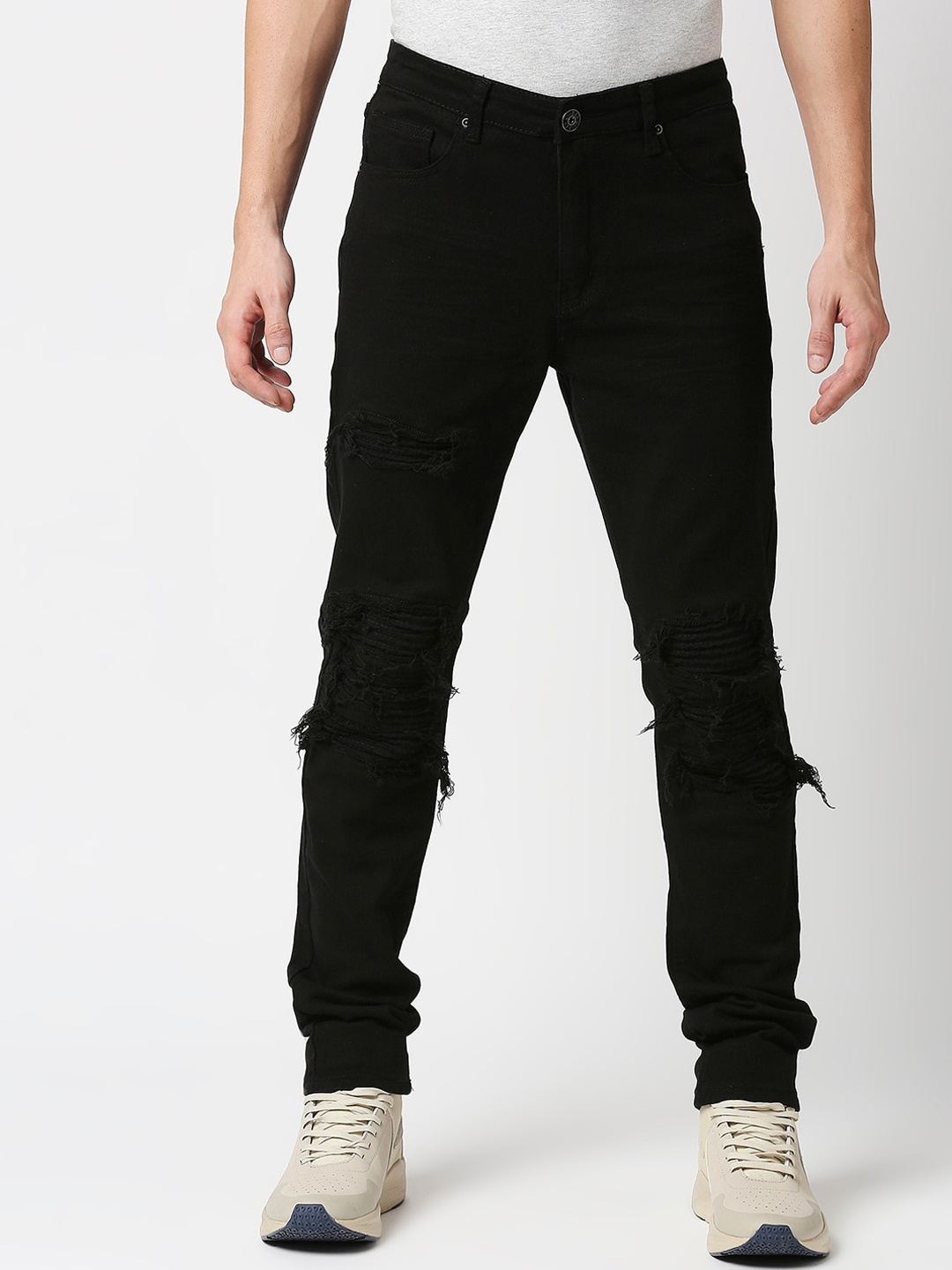 

WAIMEA Men Slim Fit Mid-Rise Slash Knee Stretchable Jeans, Black