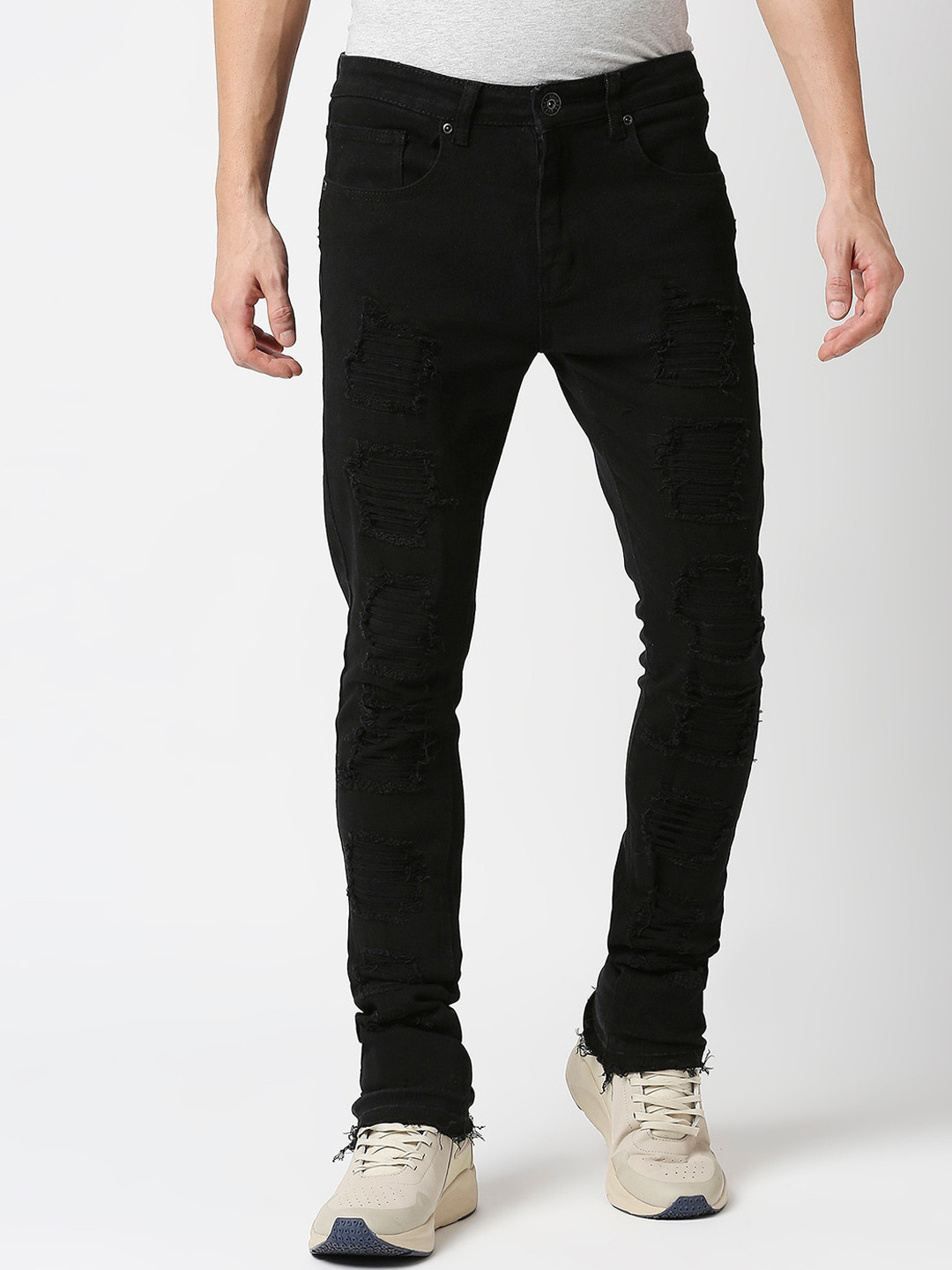 

WAIMEA Men Slim Fit Mid-Rise Highly Distress Stretchable Jeans, Black