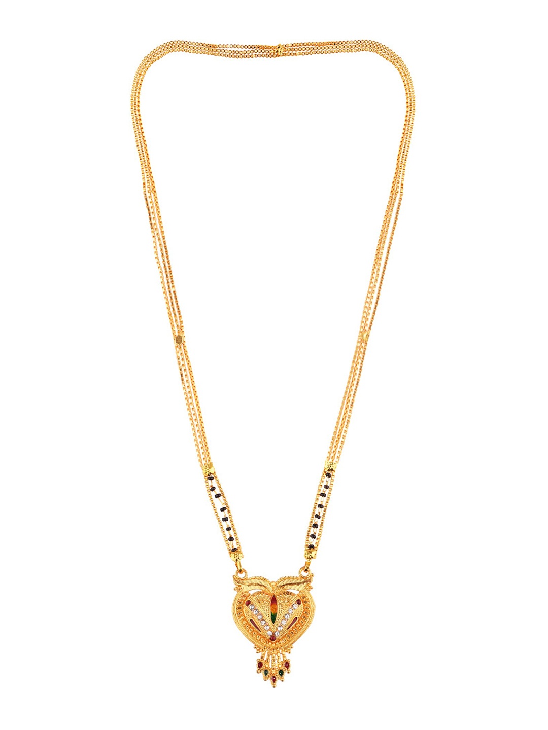 

FEMMIBELLA Set Of 2 Gold-Plated CZ Stone-Studded & Beaded Mangalsutra