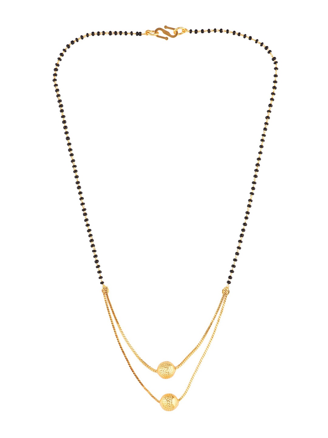 

FEMMIBELLA Set Of 2 Gold-Plated CZ Stone-Studded & Beaded Layered Mangalsutra