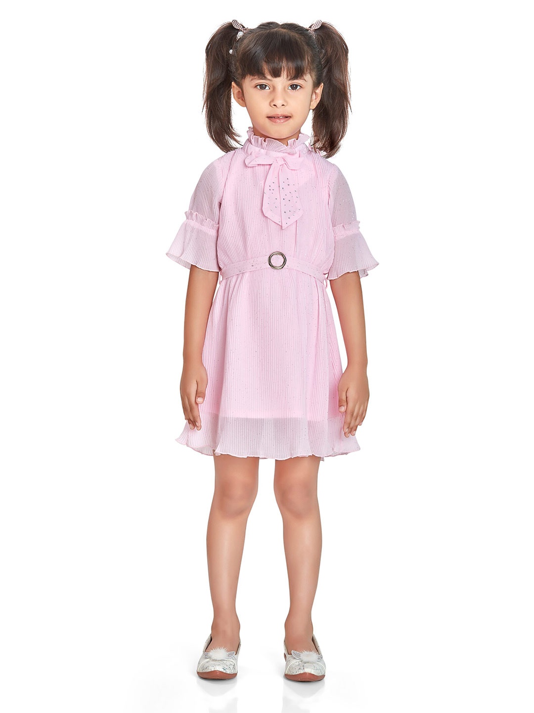 

Peppermint Girls Bell Sleeve Satin A-Line Dress, Pink