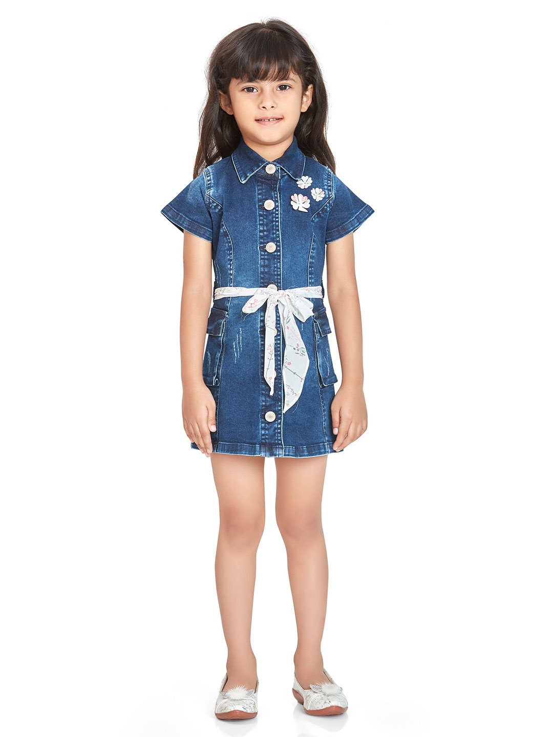 

Peppermint Girls Denim Shirt Dress With Belt, Navy blue