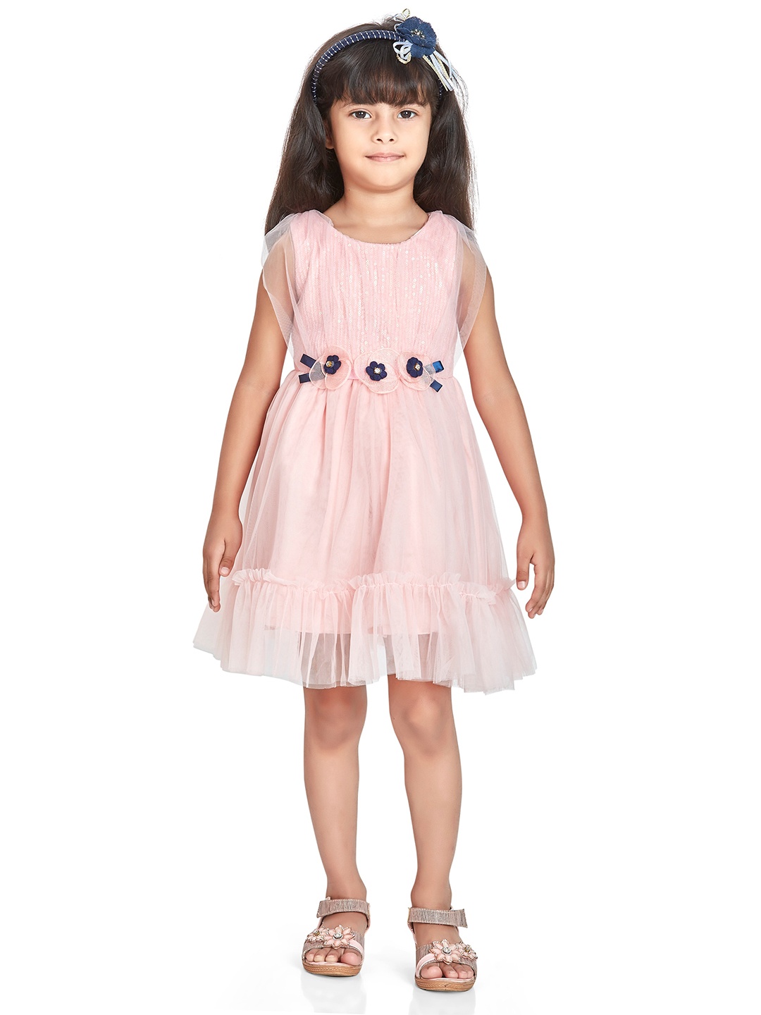 

Peppermint Girls Embellished Sequined Net Fit & Flare Dress, Peach