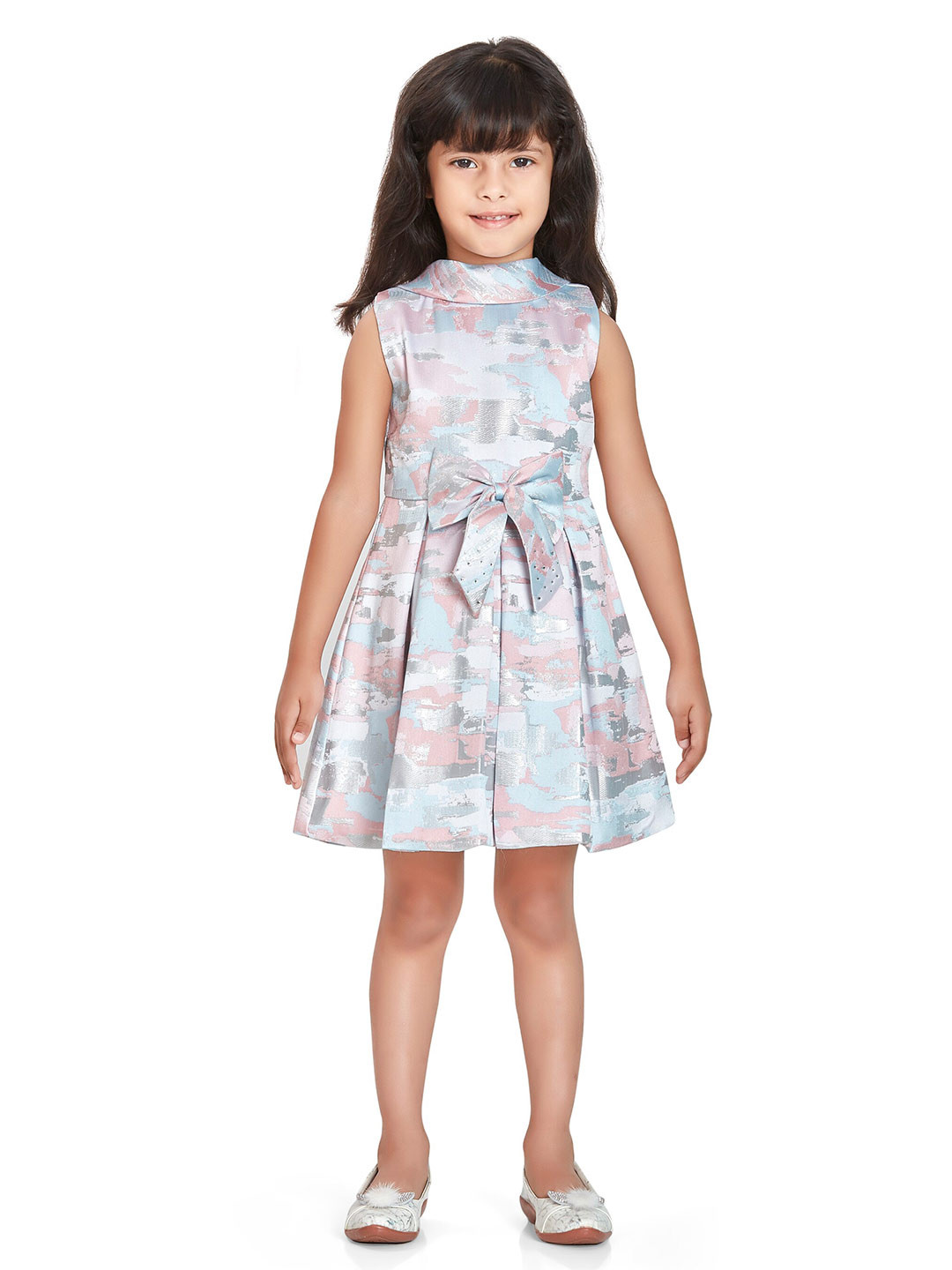 

Peppermint Girls Abstract Printed Bow Detail Fit & Flare Dress, Pink