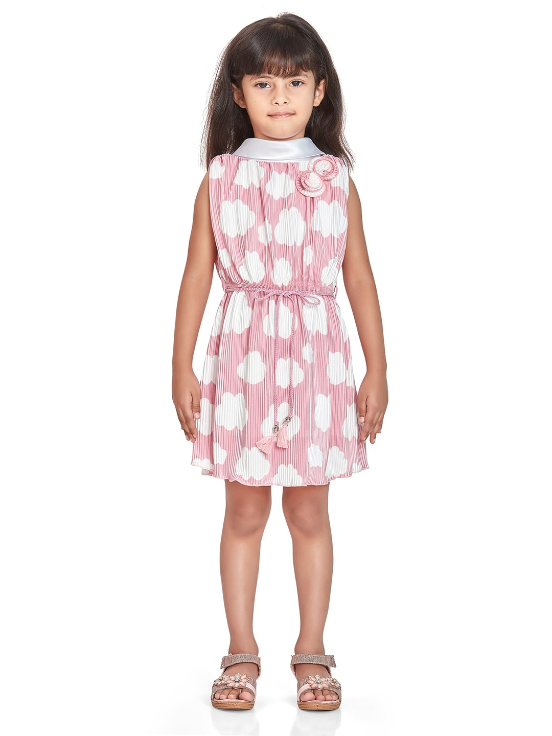 

Peppermint Girls Abstract Printed Accordion Pleats Fit & Flare Dress, Peach