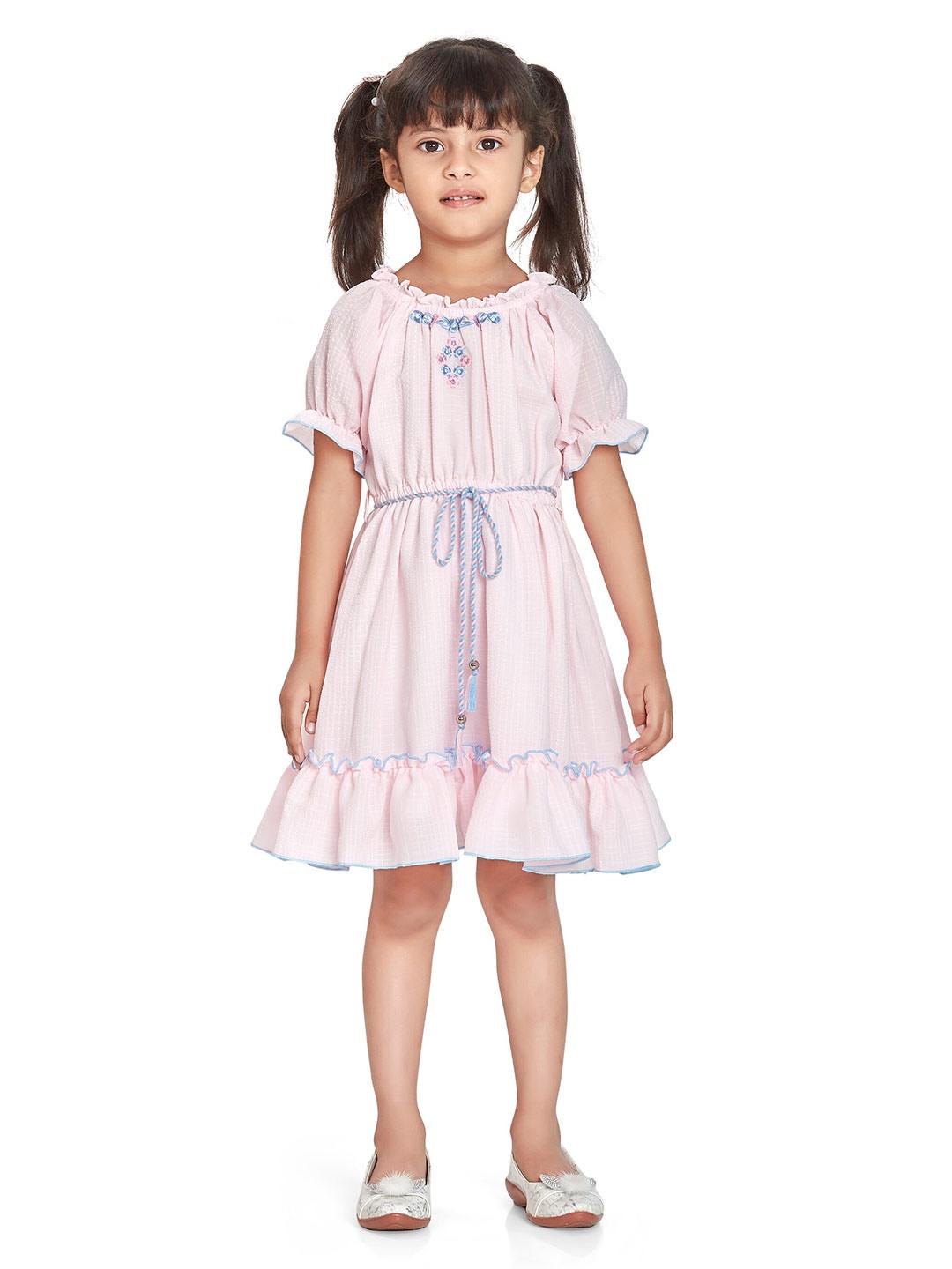 

Peppermint Girls Floral Puff Sleeve Fit & Flare Dress, Pink