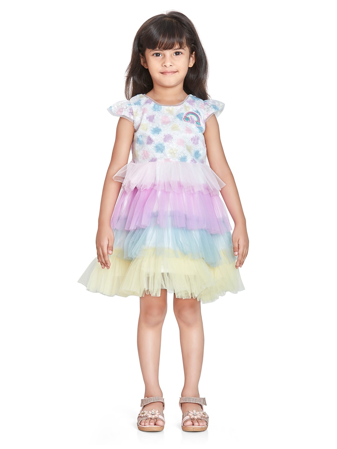 

Peppermint Girls Net Fit & Flare Dress, White