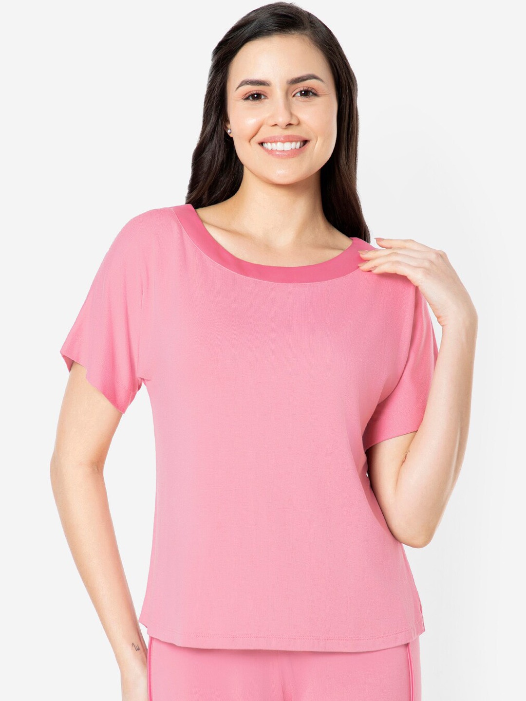

Amante Solid Half Sleeves Round Neck Lounge Tshirt, Pink