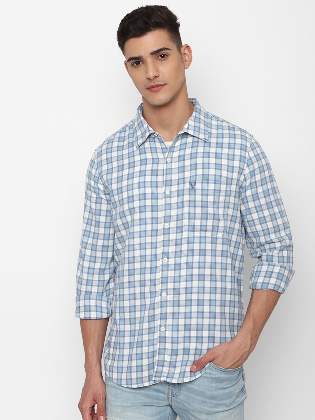 

AMERICAN EAGLE OUTFITTERS Tartan Checks Pure Cotton Casual Shirt, Blue