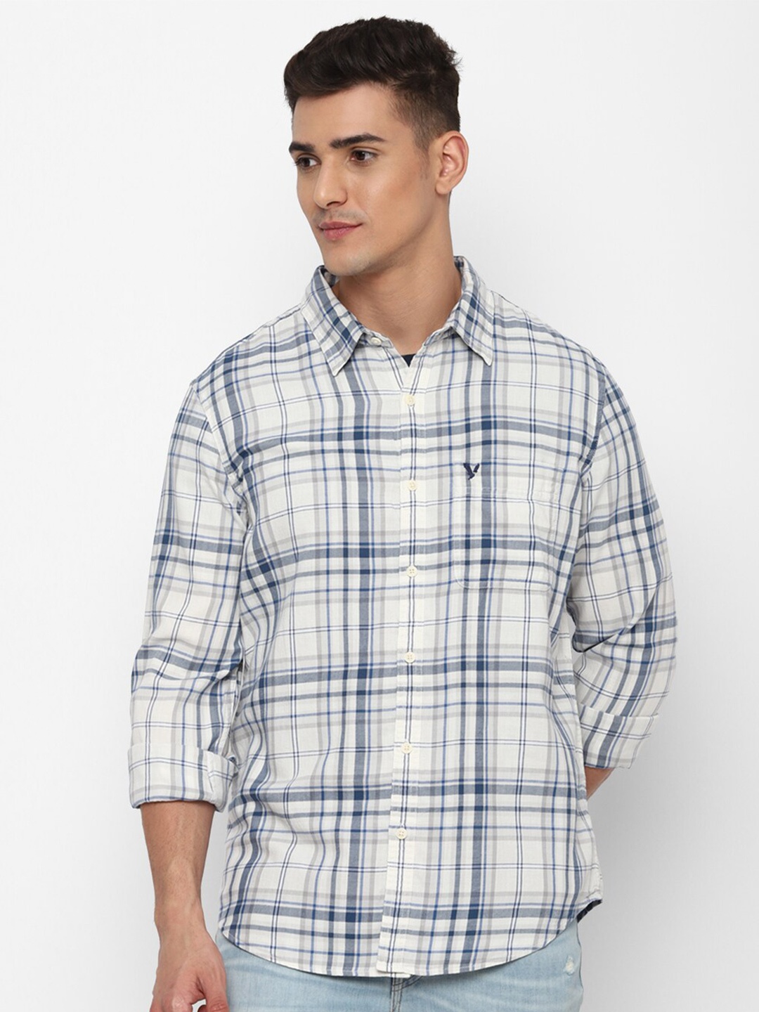 

AMERICAN EAGLE OUTFITTERS Tartan Checks Pure Cotton Casual Shirt, White
