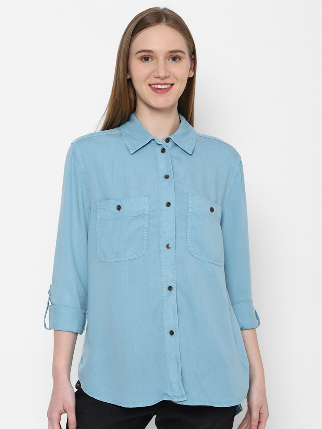 

AMERICAN EAGLE OUTFITTERS Spread Collar Casual Shirt, Blue