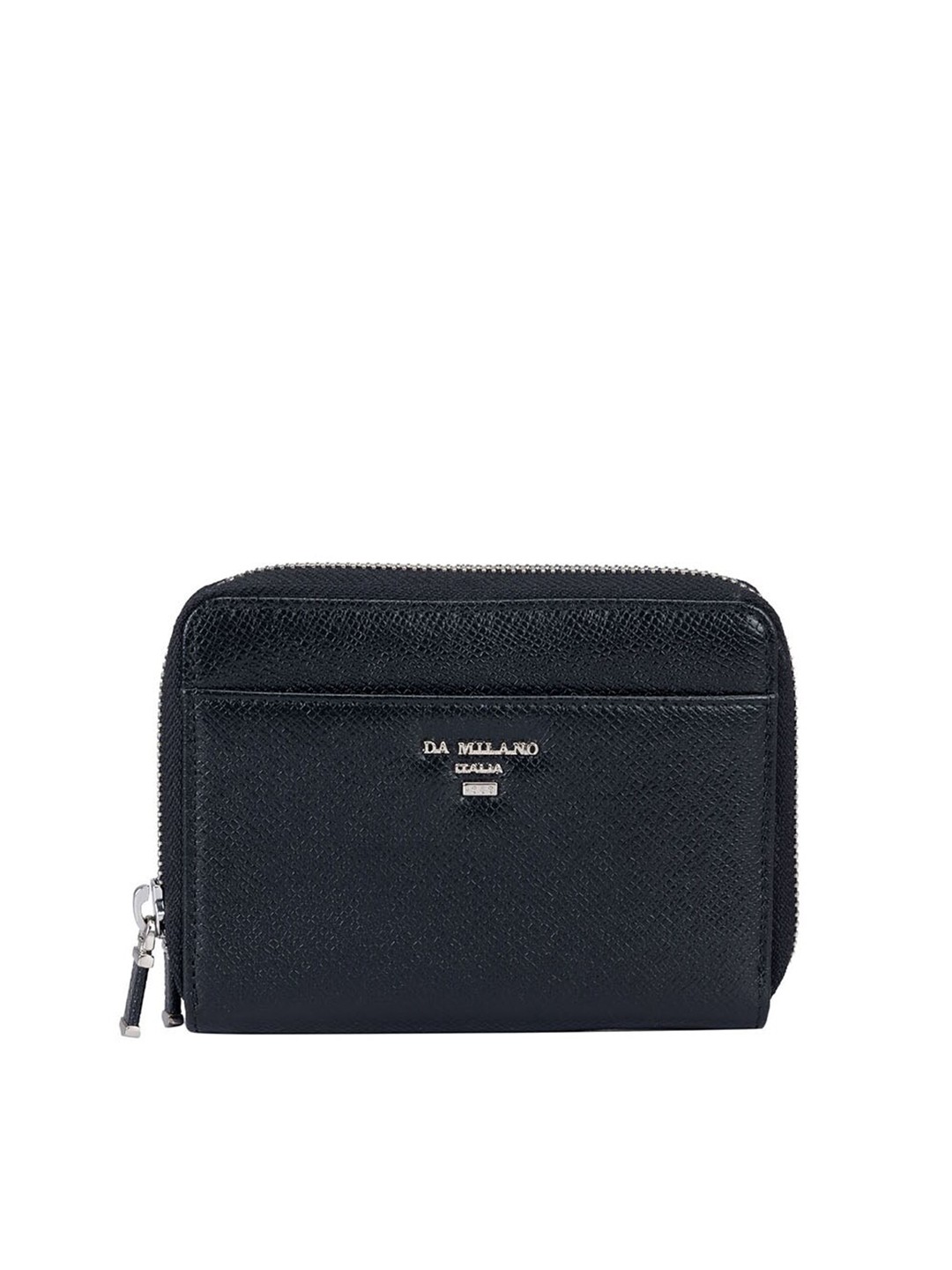 

Da Milano Women Textured Leather Zip Around Wallet, Black