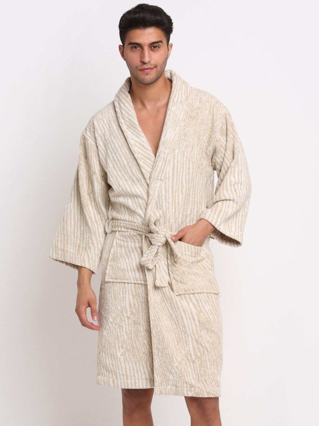 

Creeva Printed Cotton Bath Robe, Cream