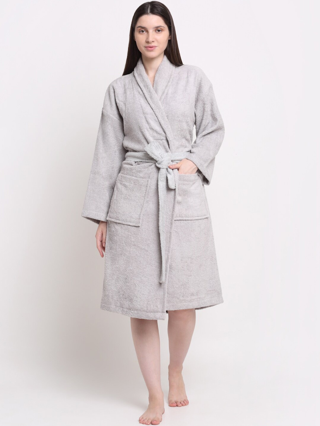 

Creeva Breathable Terry Cotton Bath Robe With Belt, Silver