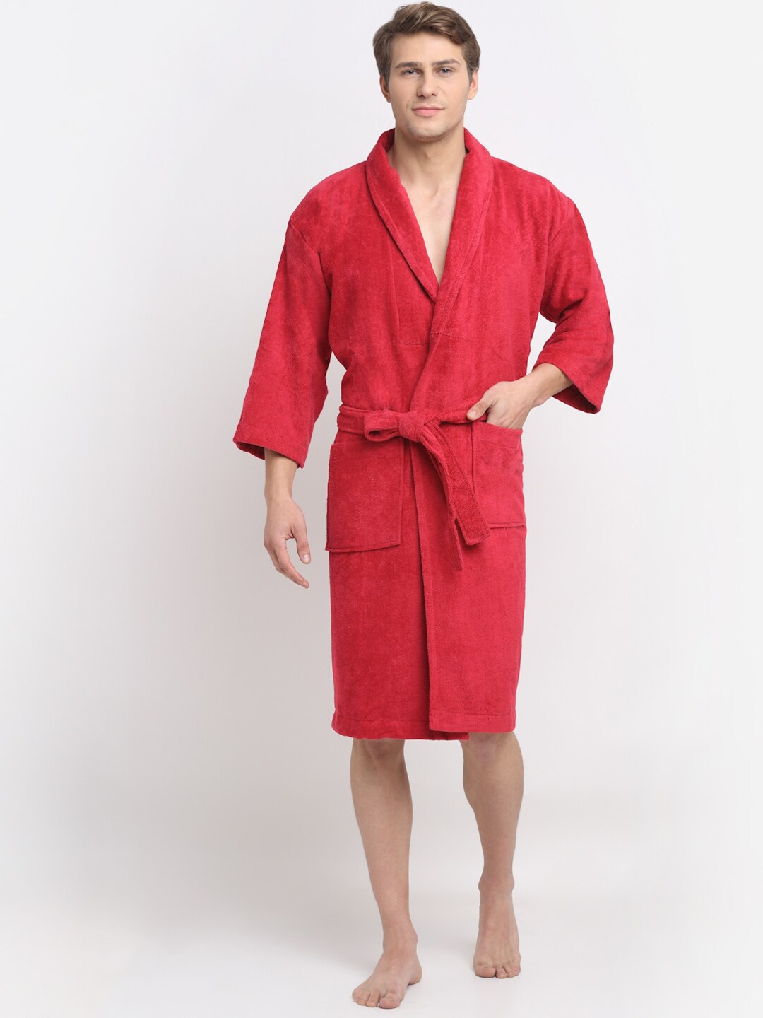 

Creeva Breathable Terry Cotton Bath Robe With Belt, Red