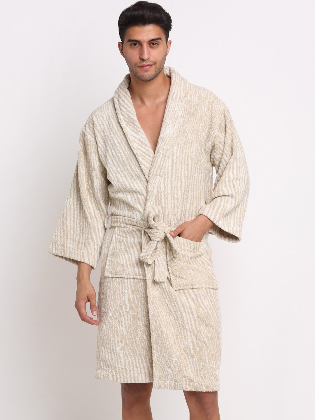

Creeva Breathable Terry Cotton Bath Robe With Belt, Cream
