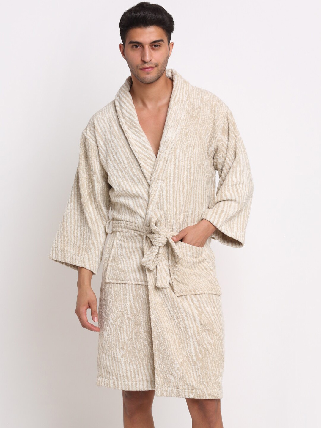 

Creeva Breathable Terry Cotton Bath Robe With Belt, Cream