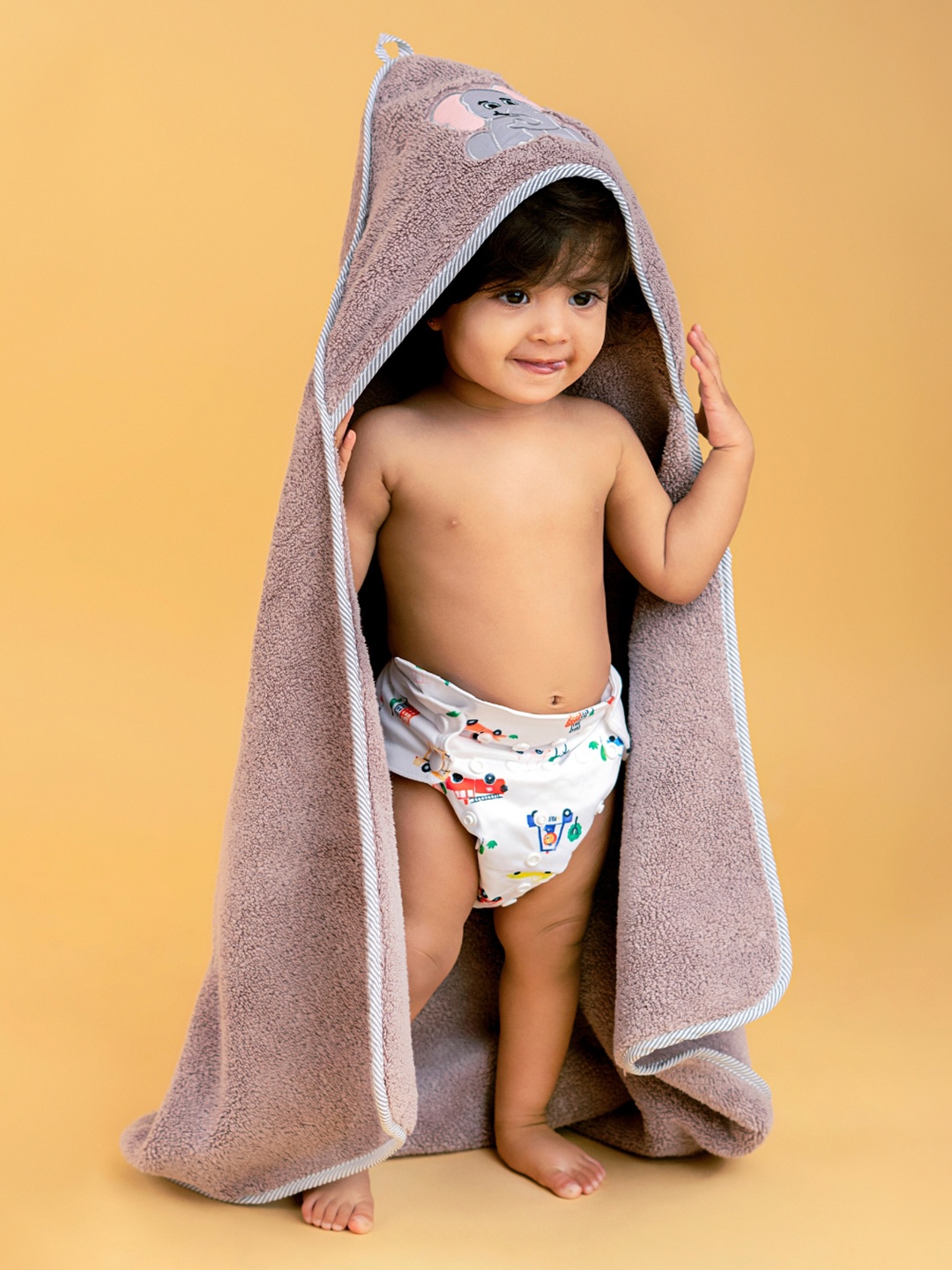 

haus & kinder Kids Purple Elephant Design 550 GSM Pure Terry Cotton Hooded Towel