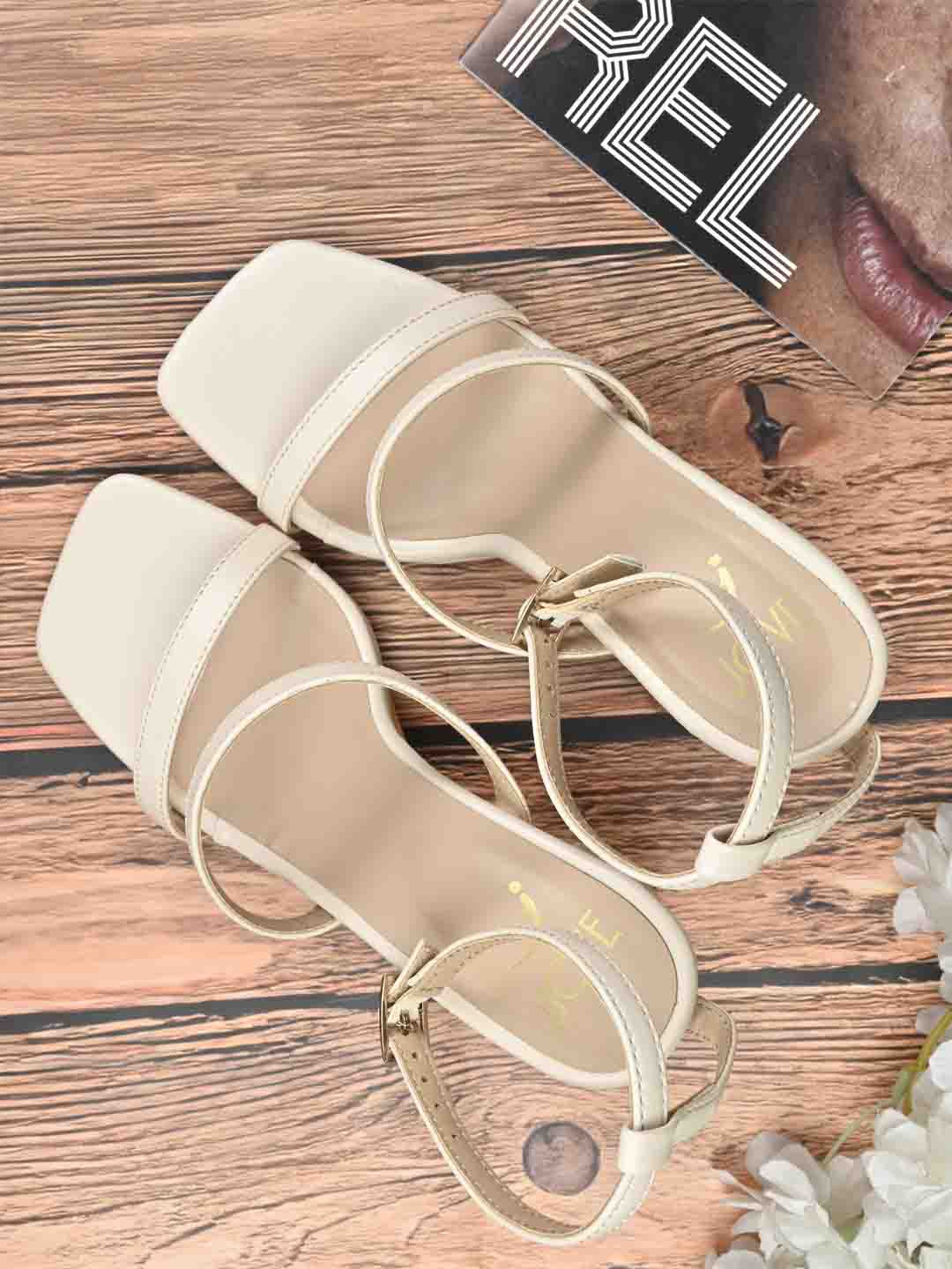 

Jove Ankle Looped Block Heels, Beige
